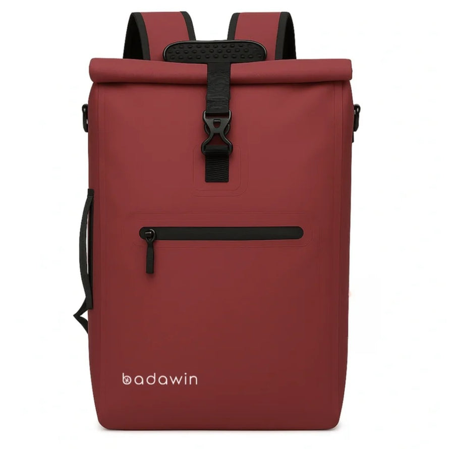 Sac a dos convertible sacoche velo Badawin Ali 28 L rouge avec poche zipee noire frontale