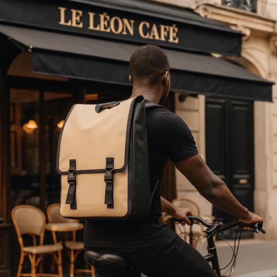 Sac a dos convertible Badawin Moh 25 L beige noir pour cyclistes urbains moderne et fonctionnel