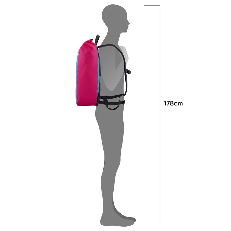 Sac à dos vélo étanche 23 L Ortlieb Velocity Lite en rose et bleu, idéal pour cyclistes urbains