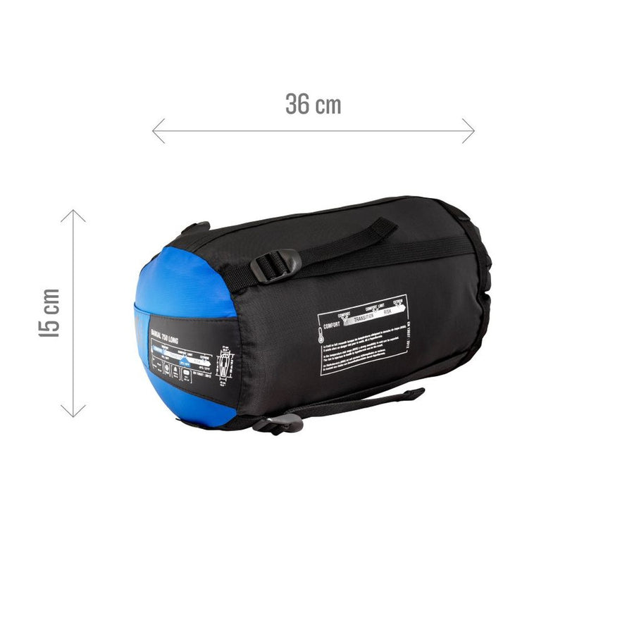 Sac de couchage Baikal 750 Millet bleu avec dimensions compactes pour randonnée et camping outdoor