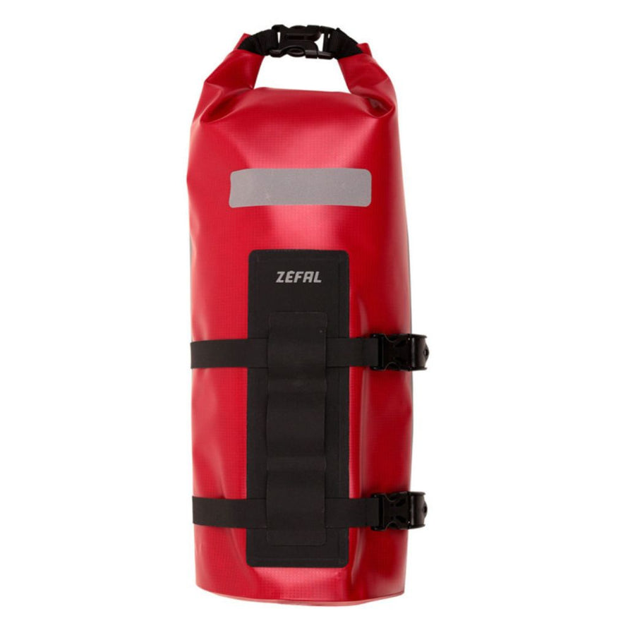 Vue de face du sac étanche Zéfal rouge avec sangles