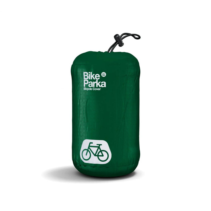 Housse de protection pour vélos longtail verte dans son sac de rangement