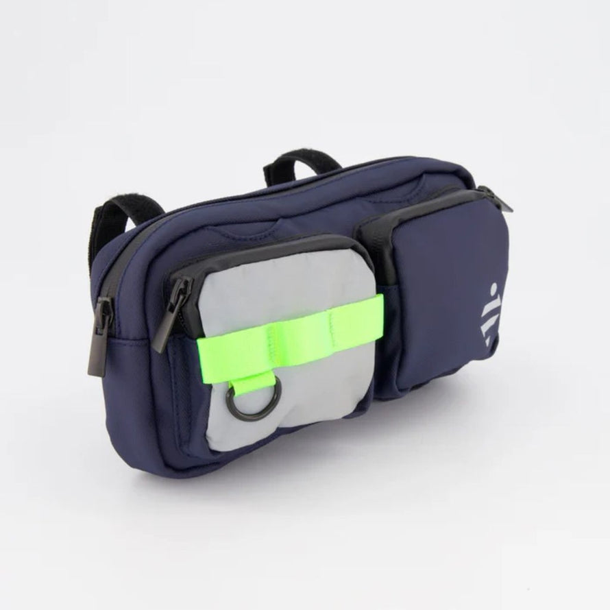 Sacoche banane vélo réfléchissante Urban Circus bleu avec bandes fluo pour sécurité et rangement pratique