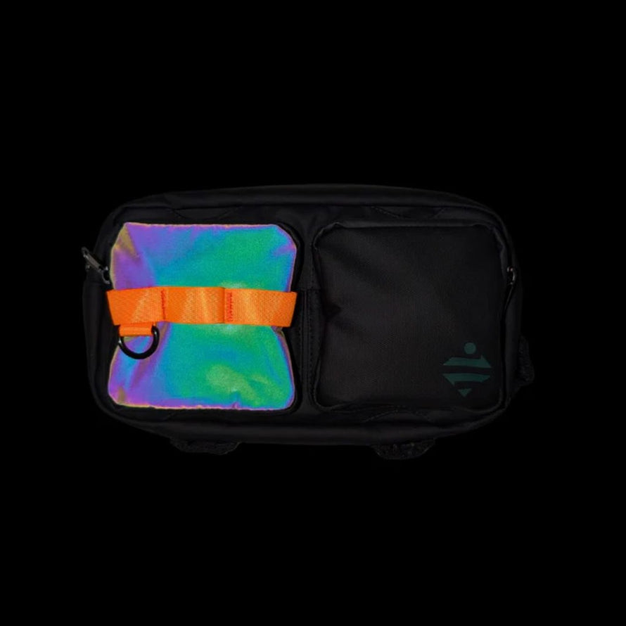 Sacoche banane vélo réfléchissant Urban Circus noire avec poche holographique orange pour une visibilité optimale
