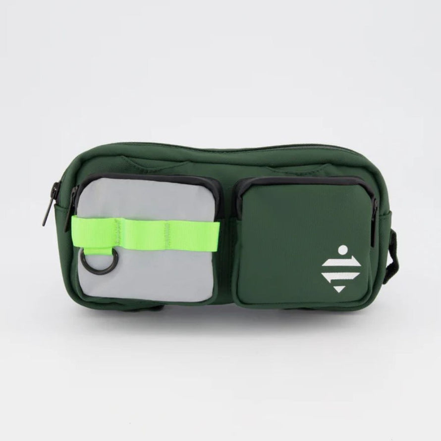 Sacoche banane vélo réfléchissante Urban Circus verte foncée avec bande fluo pour sécurité et rangement urbain