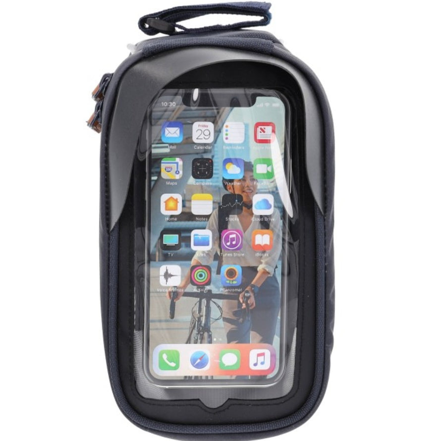 sacoche de cadre pour smartphone avec pare soleil Hapo-G vue touchscreen