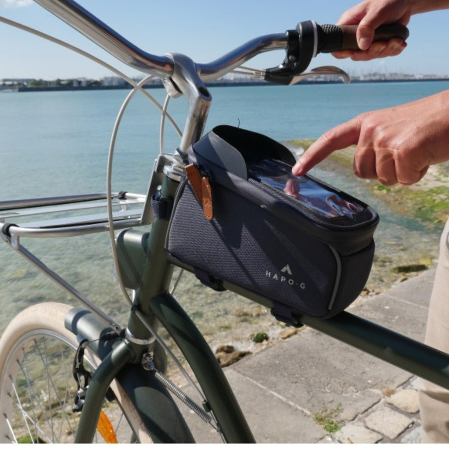 sacoche de cadre pour smartphone avec pare soleil Hapo-G vue situation