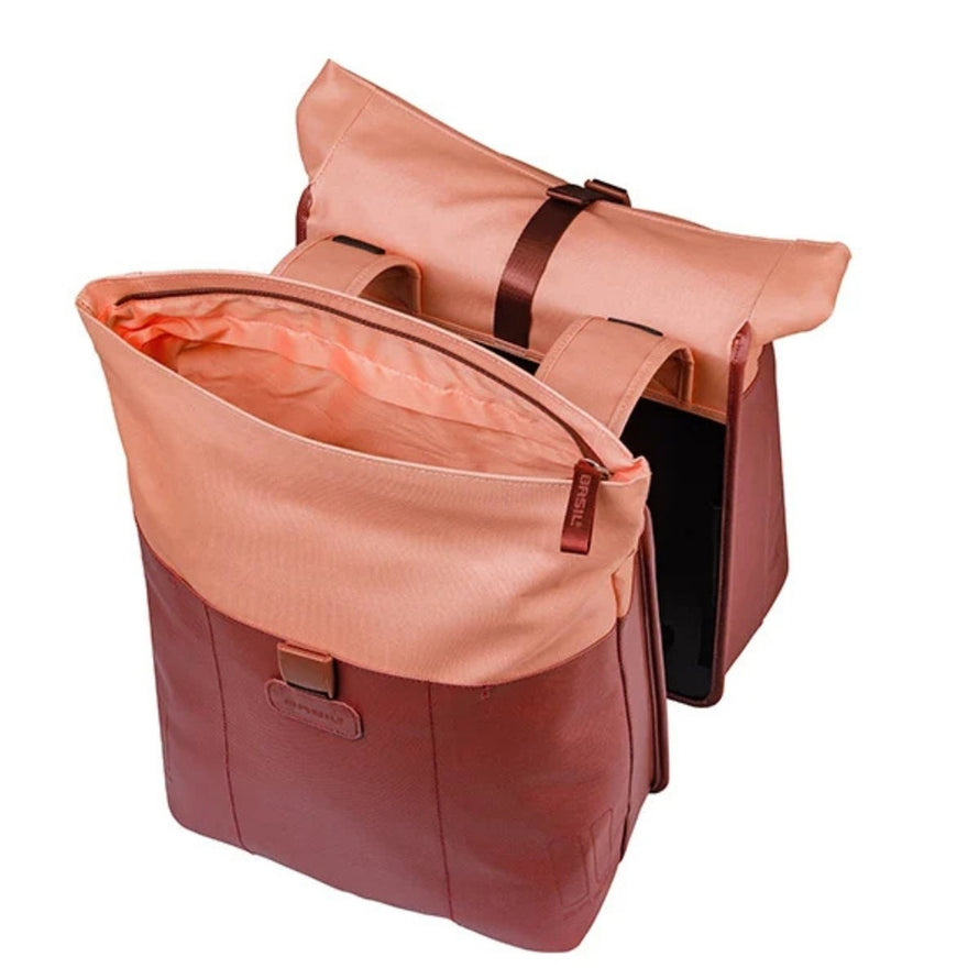 Sacoche double Basil Vive 35L étanche rose pour porte-bagages, design moderne et grande capacité de rangement