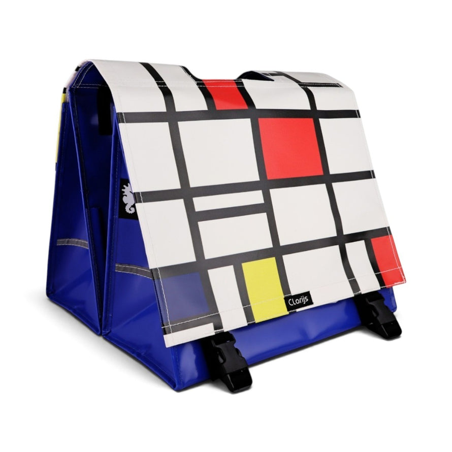 Sacoche double Clarijs Bike Bag 46L étanche avec design géométrique coloré pour vélo