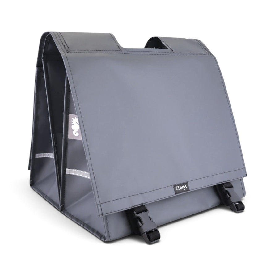Sacoche double Clarijs Bike Bag 46L étanche en gris, robuste et idéale pour transporter vos affaires à vélo