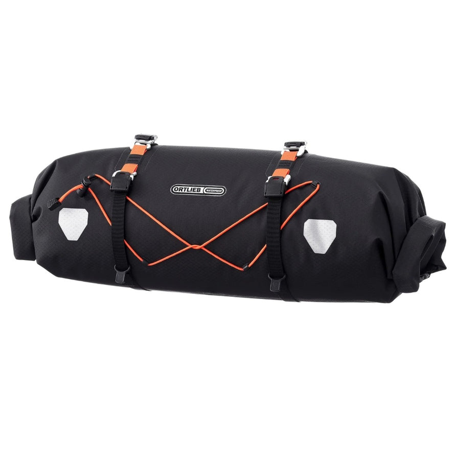 Sacoche de guidon Ortlieb Pack-Flex 15L noire avec détails orange, étanche et idéale pour bikepacking