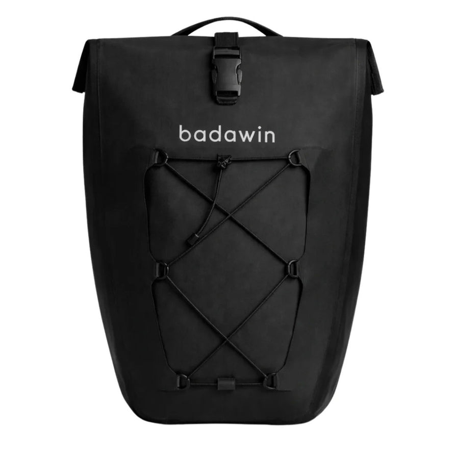 Sacoche porte-bagages vélo Badawin Hind 25L noire, convertible en bandoulière, résistante et pratique