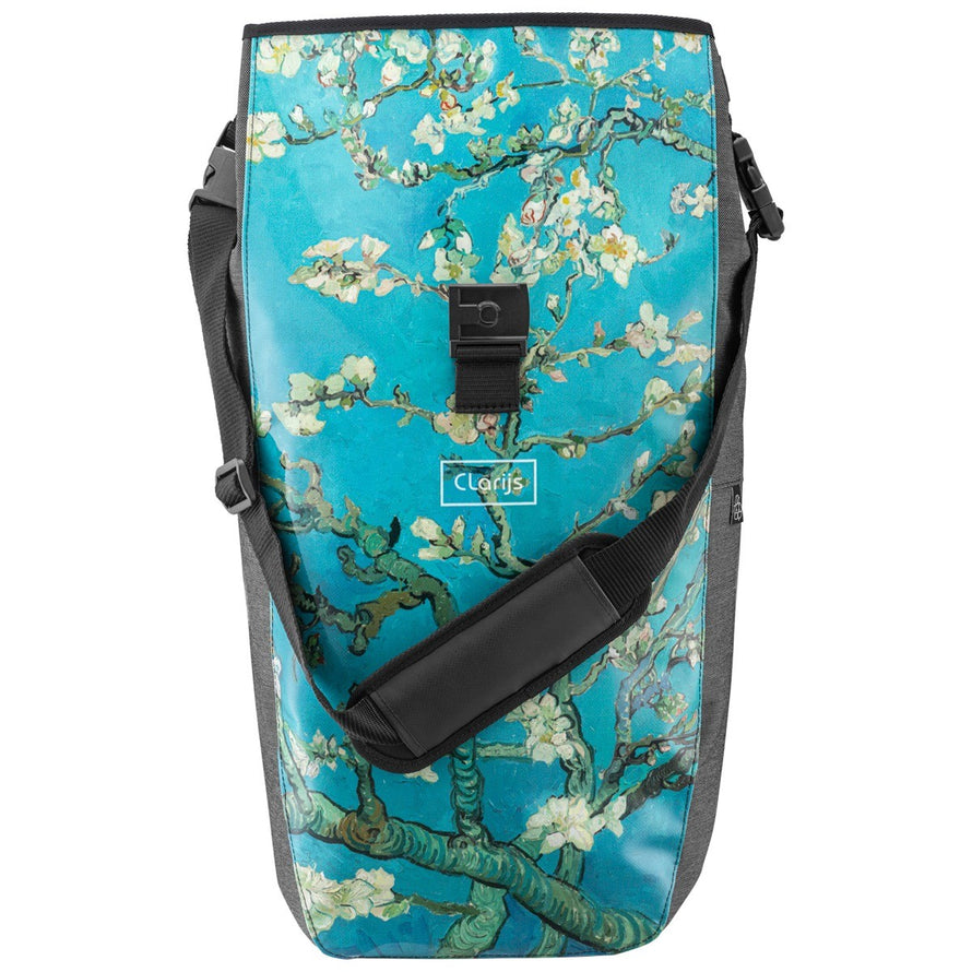 Sacoche vélo arrière Clarijs SoloBag 24L étanche et recyclée bleu avec motif Van Gogh pour cyclistes exigeants