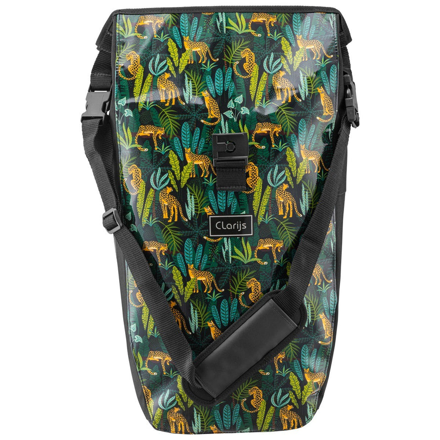 Sacoche vélo arrière Clarijs SoloBag 24L étanche recyclée motif léopard vert pour cyclistes urbains