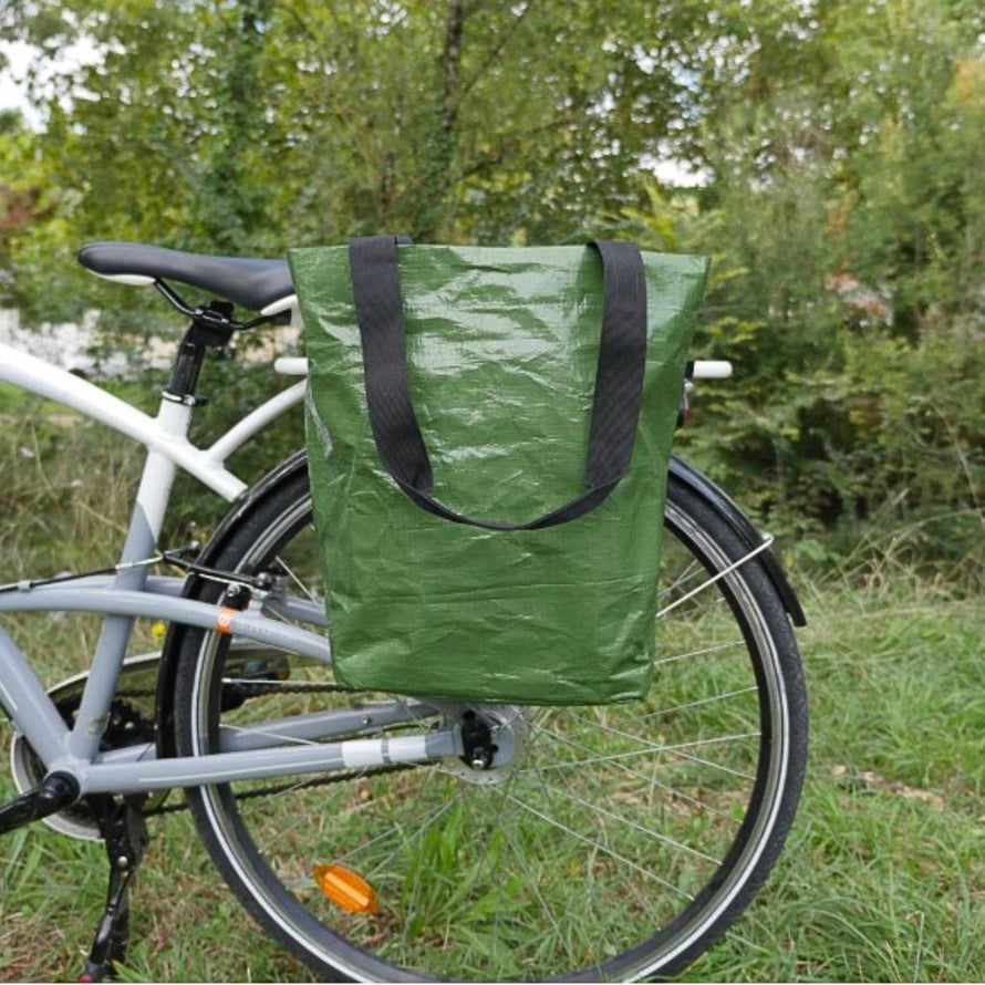 Sacoche vélo arrière verte recyclée type sac cabas Hapo-G