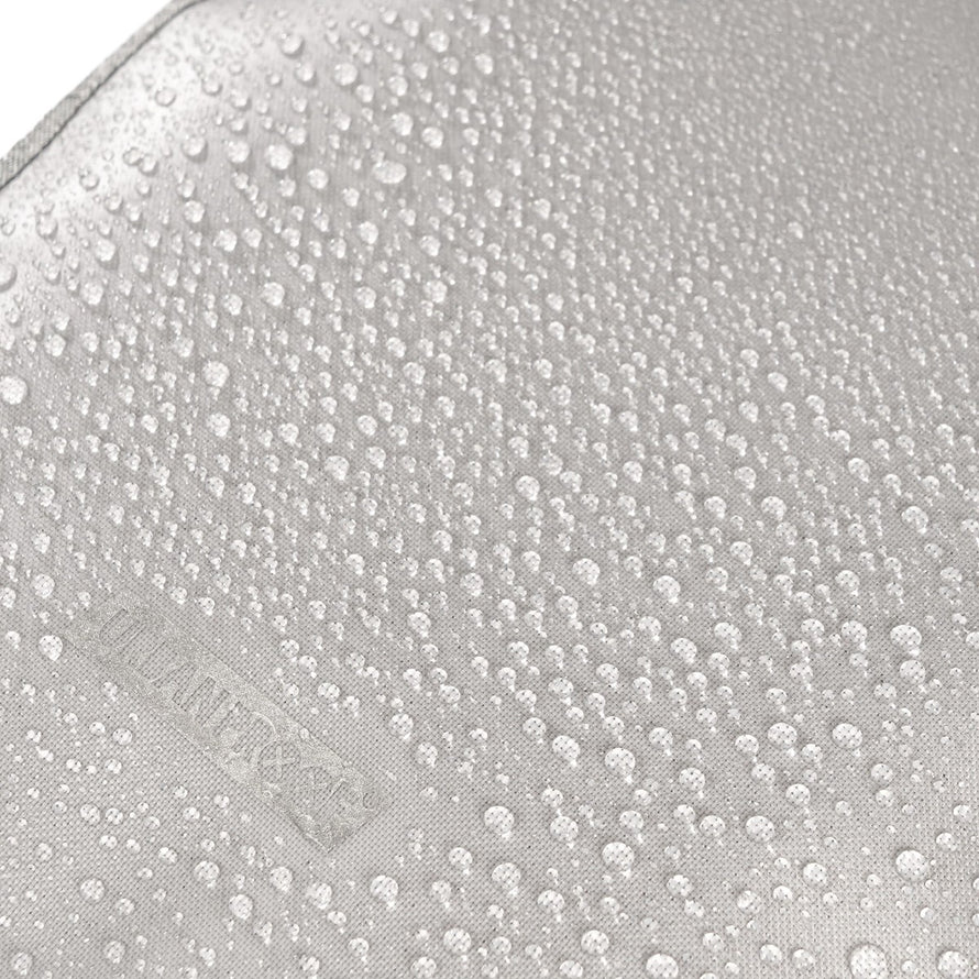 Sacoche vélo étanche Urban Proof District 20L gris avec gouttes d'eau, protection optimale contre la pluie