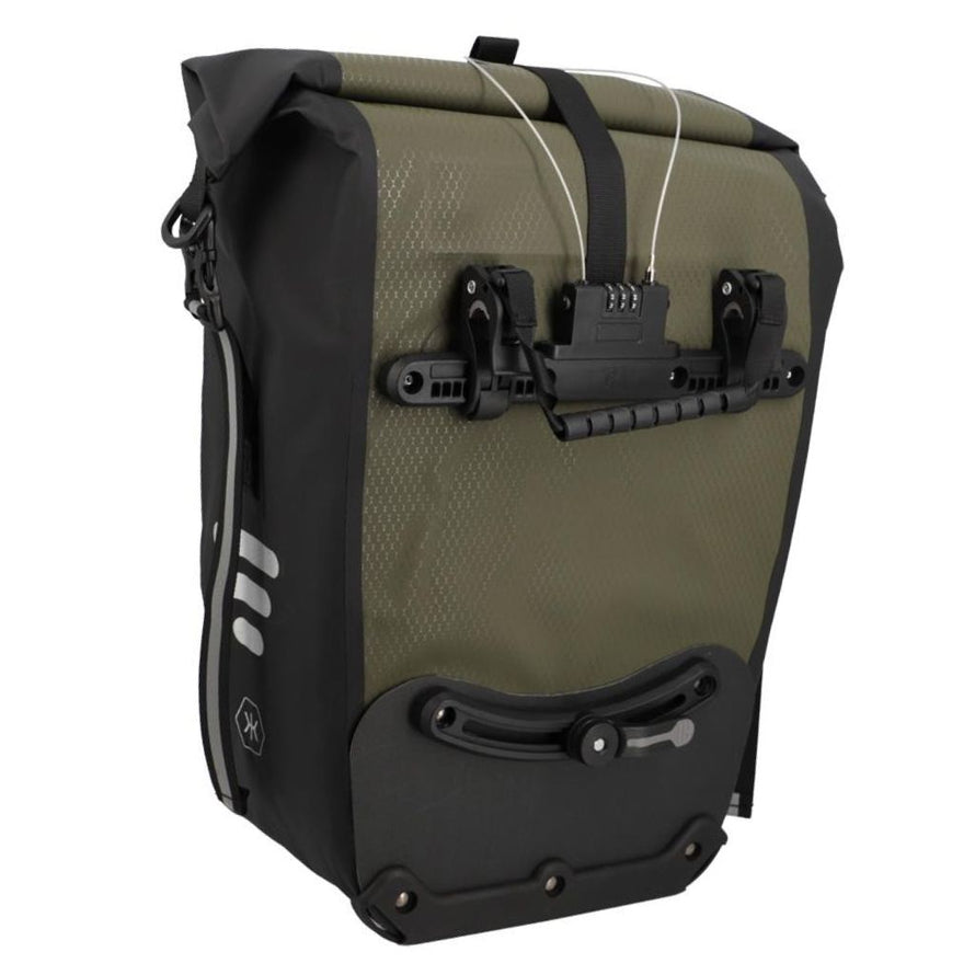 Sacoche vélo avec fixation rapide sur porte-bagage et crochet bas orientable