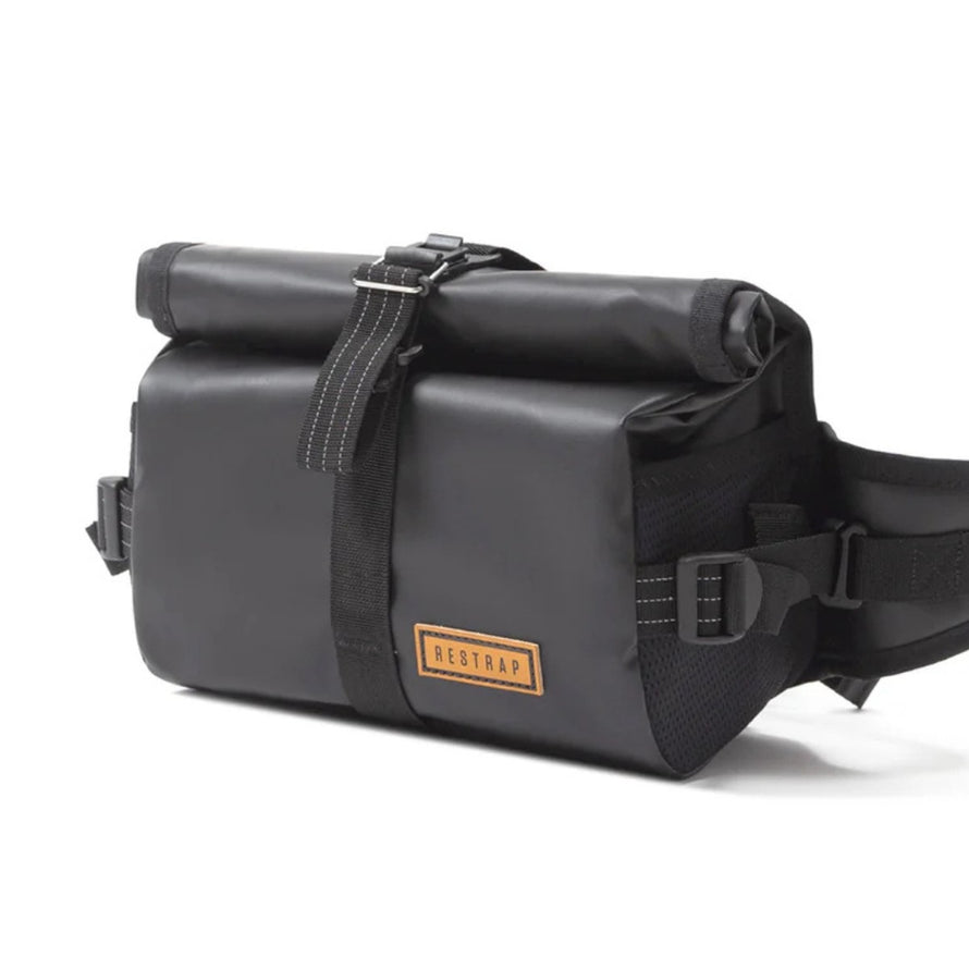 Sacoche vélo Restrap Utility Hip Pack convertible en sac banane, noire et résistante pour cyclisme urbain