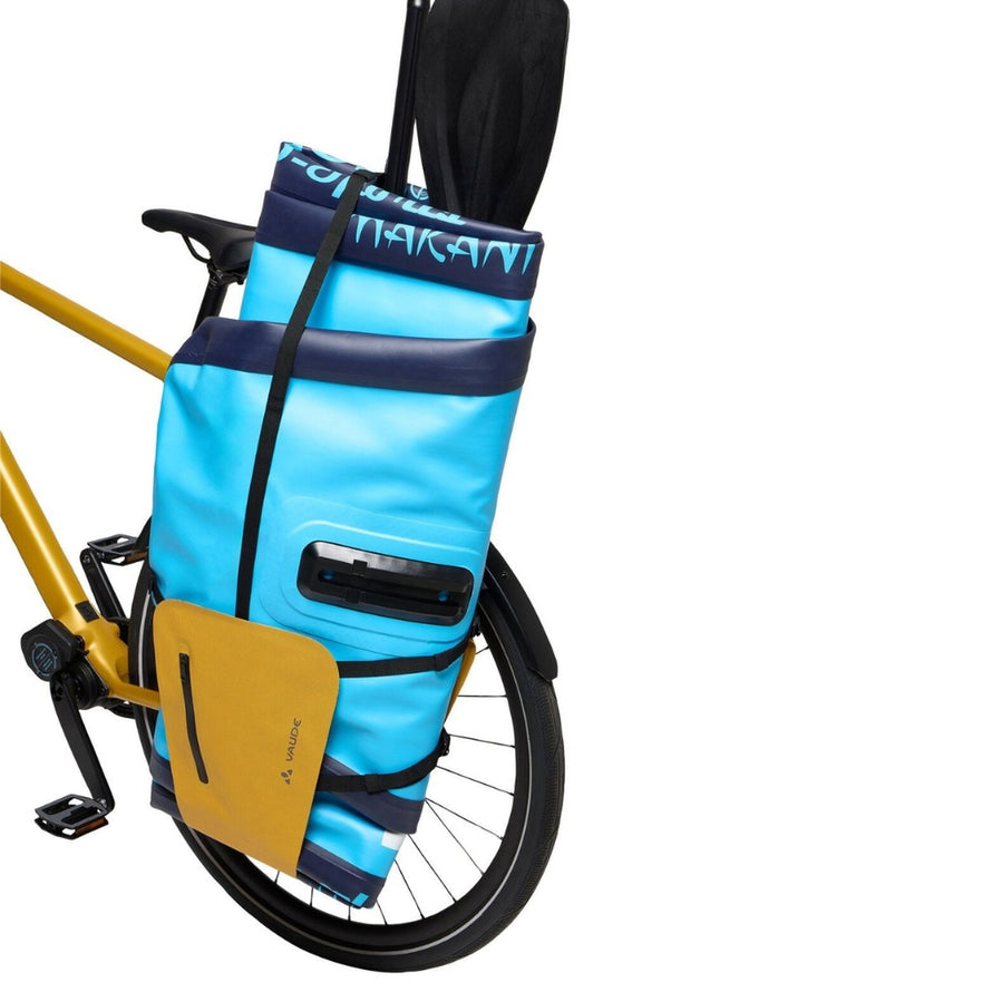 Sacoche de velo Vaude Free Cargo bleu et jaune avec fixation robuste pour transport velo fiable et impermeable