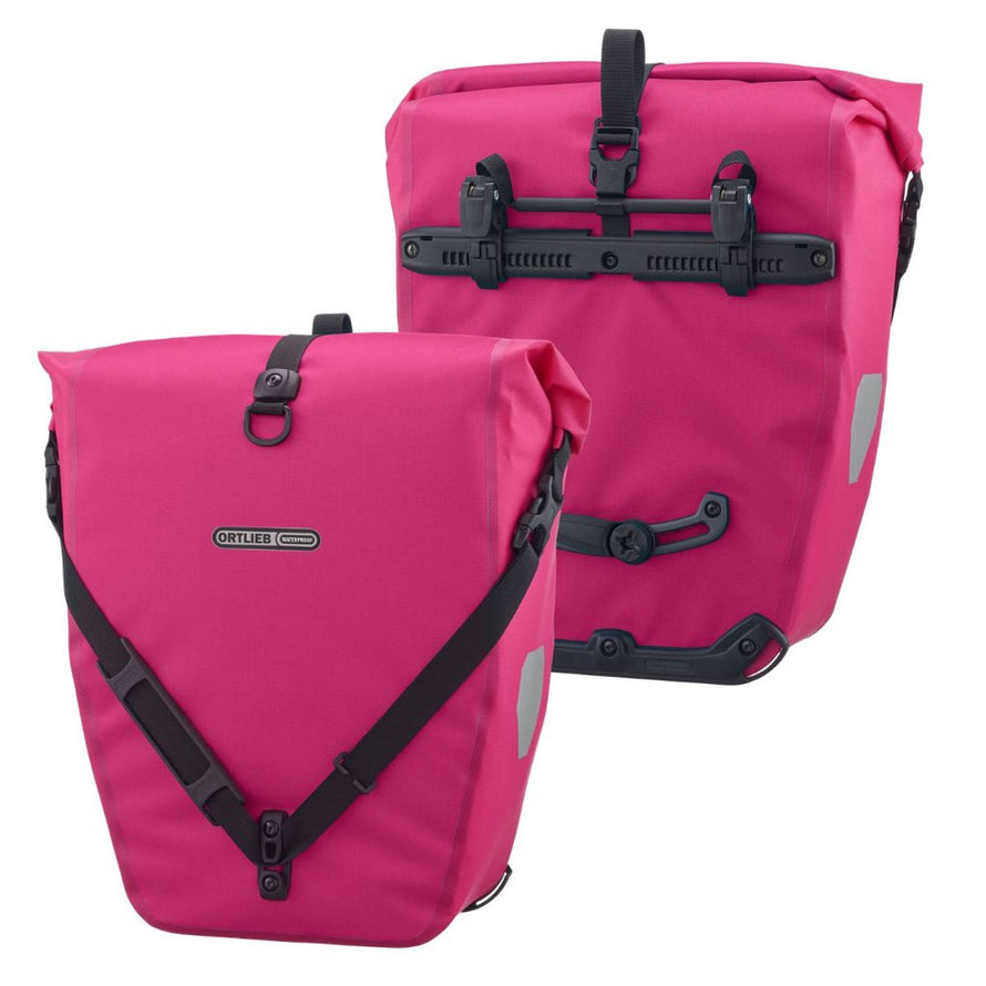 Sacoches vélo Ortlieb Back Roller Cyber 2x20L en rose avec fixation arrière et design étanche pour ville