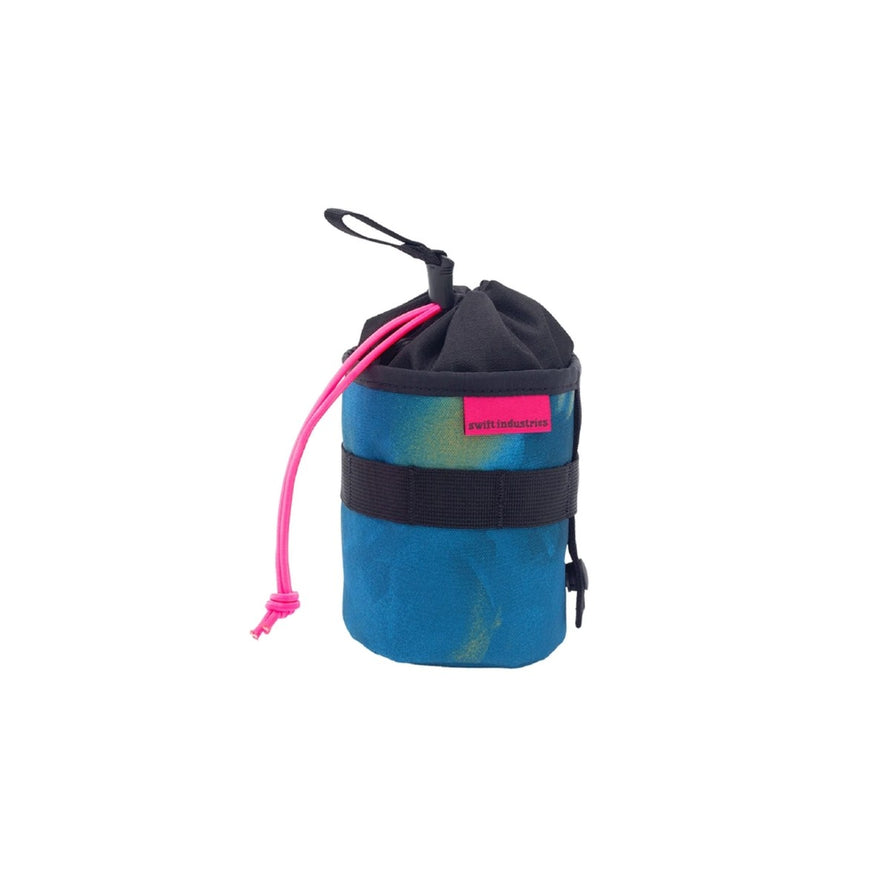 Sacoche de potence vélo Sidekick Swift Industries 1 L bleu avec cordon rose, idéale pour transporter accessoires vélo