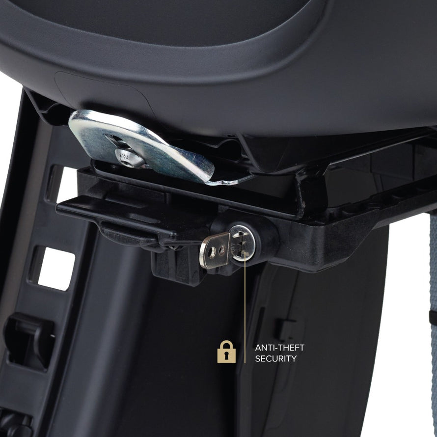 siège arrière enfant porte-bagages arrière Groovy AVS+ Polisport vue de l'antivol à clé