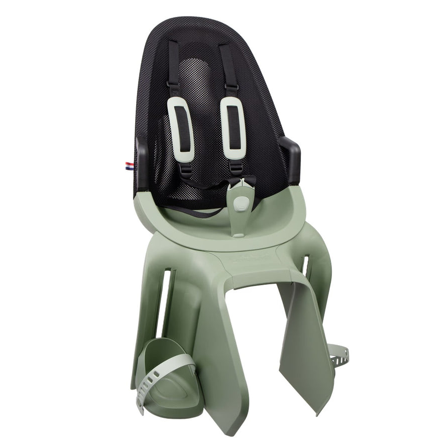 Siège vélo enfant arrière Qibbel Air couleur vert clair avec harnais de sécurité ajustable