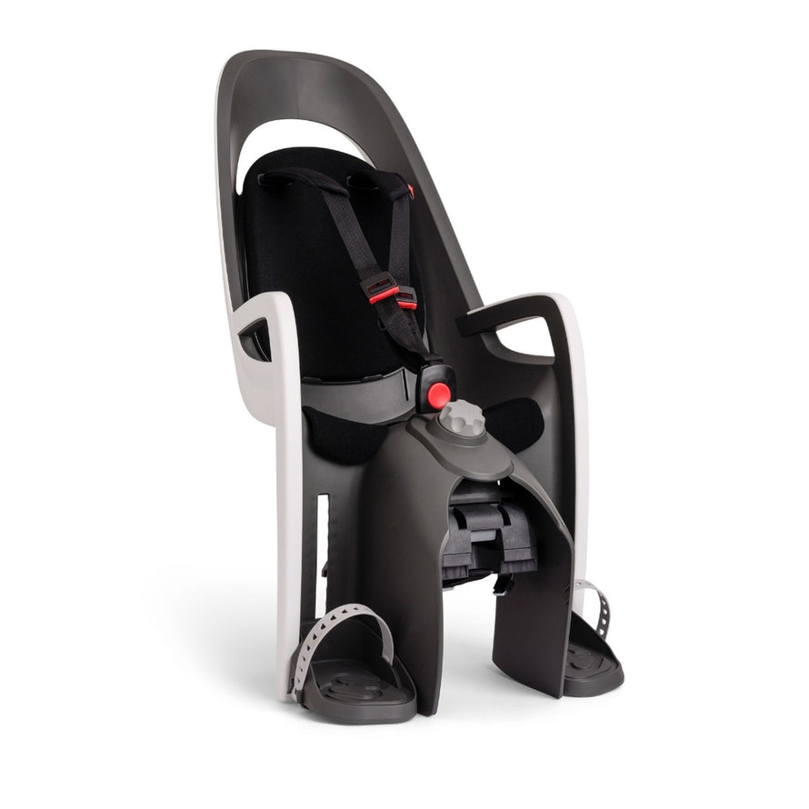 Siege velo enfant inclinable Hamax Caress pour porte-bagages avec harnais de securite et repose-pieds reglables