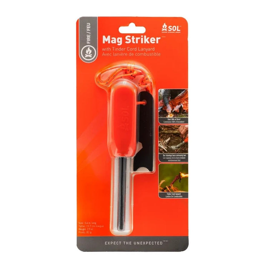 Pierre a feu SOL Mag Striker avec cordon damadou pour feu instantane en camping et survie outdoor
