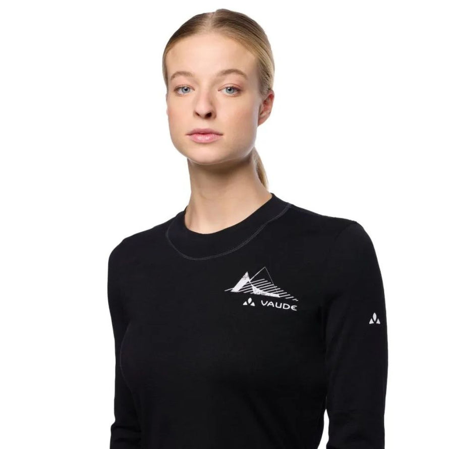 Logo Vaude sur t-shirt mérinos femme Monviso II, gage de qualité éco-responsable Green Shape.
