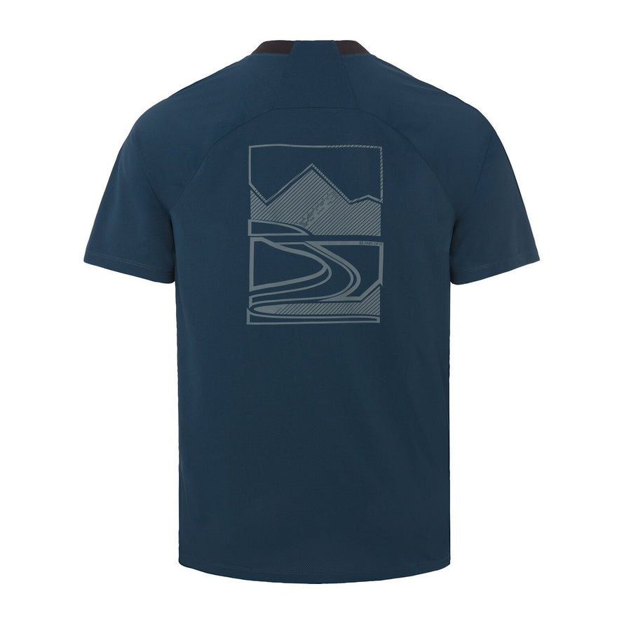 T-shirt Vaude Men Loamer bleu marine avec motif graphique au dos, léger et respirant pour cyclisme