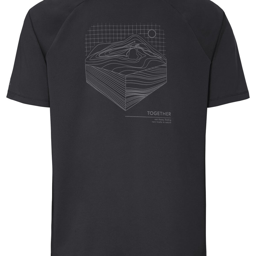 T-shirt Vaude Men Loamer noir avec motif graphique au dos, idéal pour cyclisme et activités outdoor