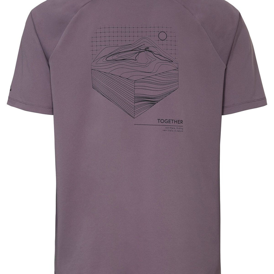 T-shirt Vaude Men Loamer taupe avec motif graphique 'Together' au dos, idéal pour cyclisme et activités outdoor