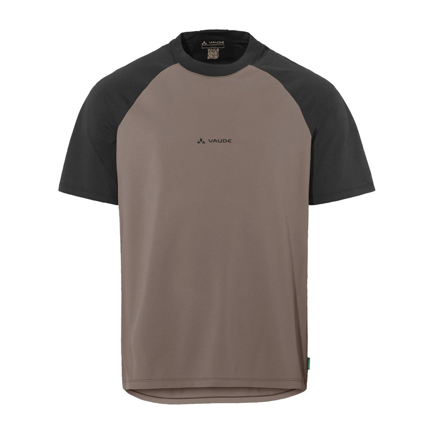 T-shirt Vaude Men Loamer taupe avec manches noires, respirant et confortable pour cyclisme et activités outdoor