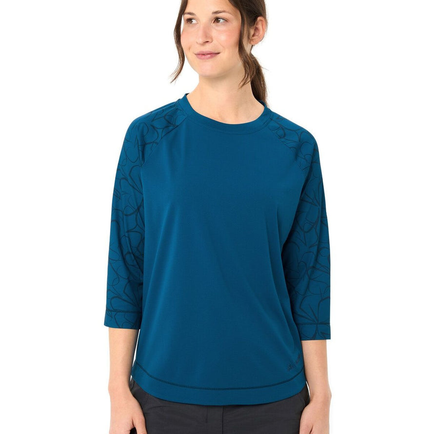T-Shirt Vaude Neyland 3/4 Femme bleu avec manches imprimées et coupe confortable pour le vélo