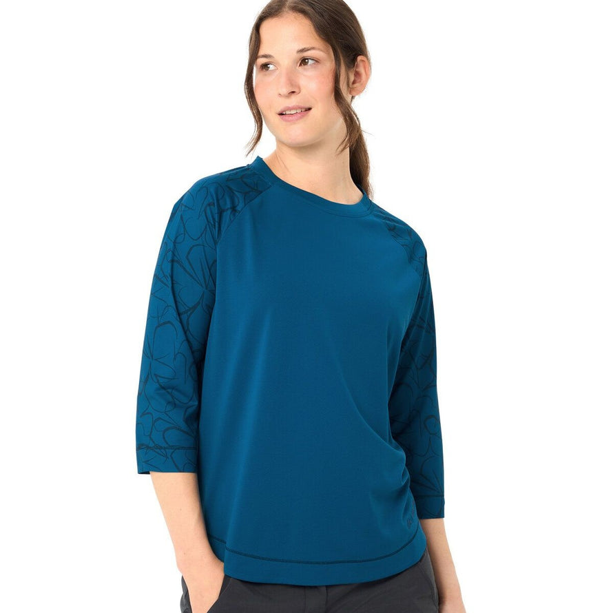T-Shirt Vaude Neyland 3/4 Femme bleu avec manches imprimées et tissu technique léger pour vélo
