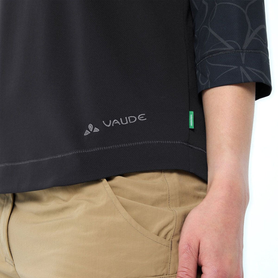T-Shirt Vaude Neyland 3/4 Femme noir avec logo brodé et manches motifs subtils