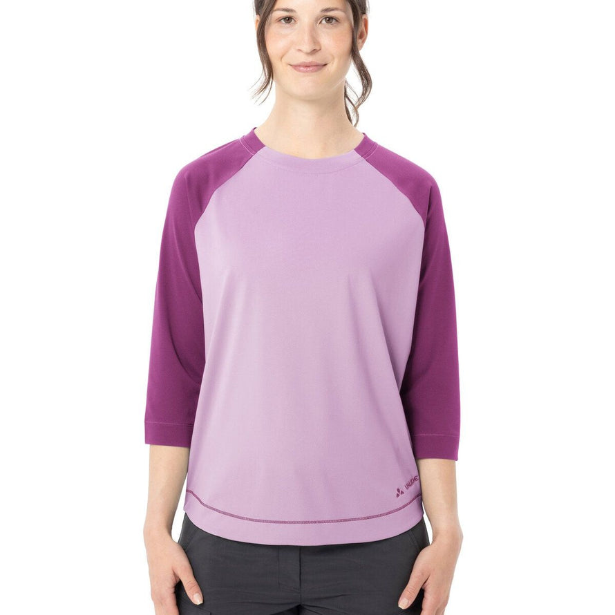 T-Shirt Vaude Neyland 3/4 Femme rose avec manches violettes et logo brode pour cyclisme