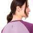T-Shirt Femme Vaude Neyland 3/4 rose violet avec logo discret au dos et manches raglan confortables pour vélo