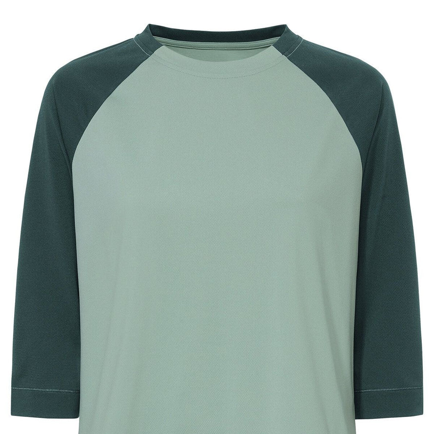 T-Shirt Vaude Neyland 3/4 Femme vert avec manches raglan contrastantes et tissu respirant pour cyclisme