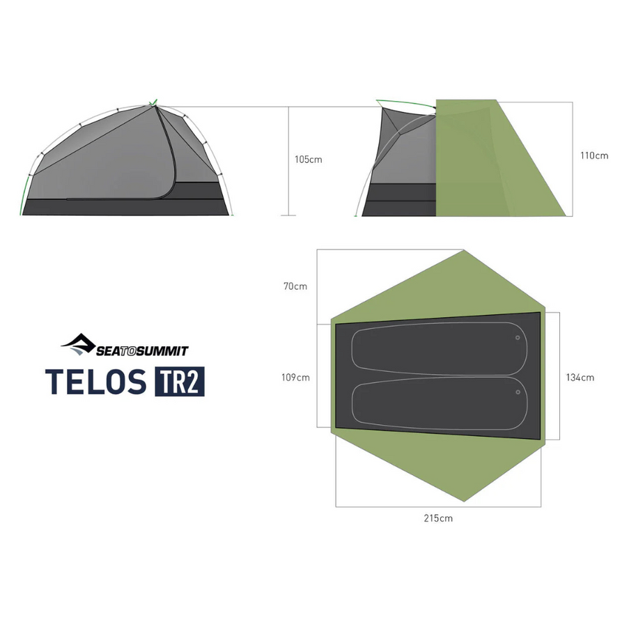 Tente vélo bikepacking Sea To Summit Telos Tr2 dimensions