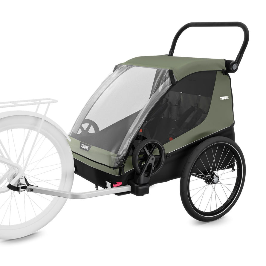 Remorque enfant Thule Courier 2 places avec fonction poussette et cargo FlipFlat pour balades en vélo sécurisées