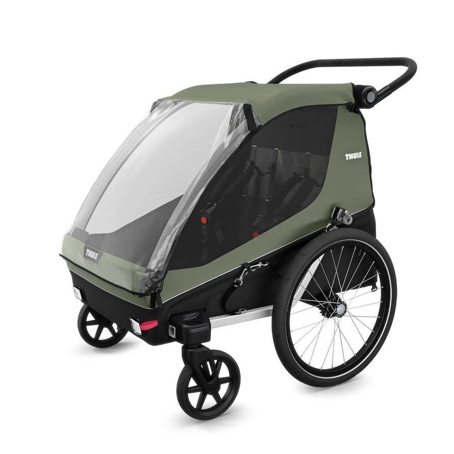 Remorque enfant Thule Courier 2 places avec fonction poussette et cargo pour sorties vélo en toute sécurité