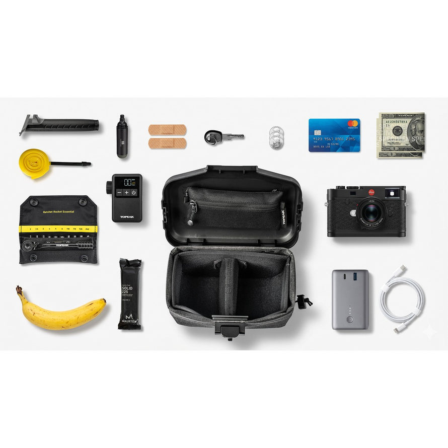 Sacoche rigide Topeak Elementa Dry BarBag organisée avec adaptateur multi-montage pour vélo, étanche et fonctionnelle