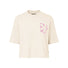 T-shirt Dames Vaude Redmont Heavyweight beige met roze motief, casual stijl en comfort voor het fietsen