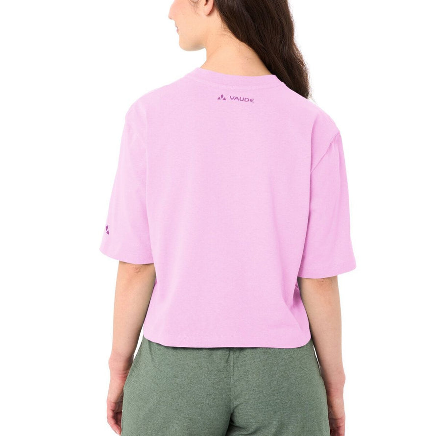 T-shirt Dames Vaude Redmont Heavyweight lichtroze achterkant met discreet logo, comfortabel en ecologisch van biologisch katoen