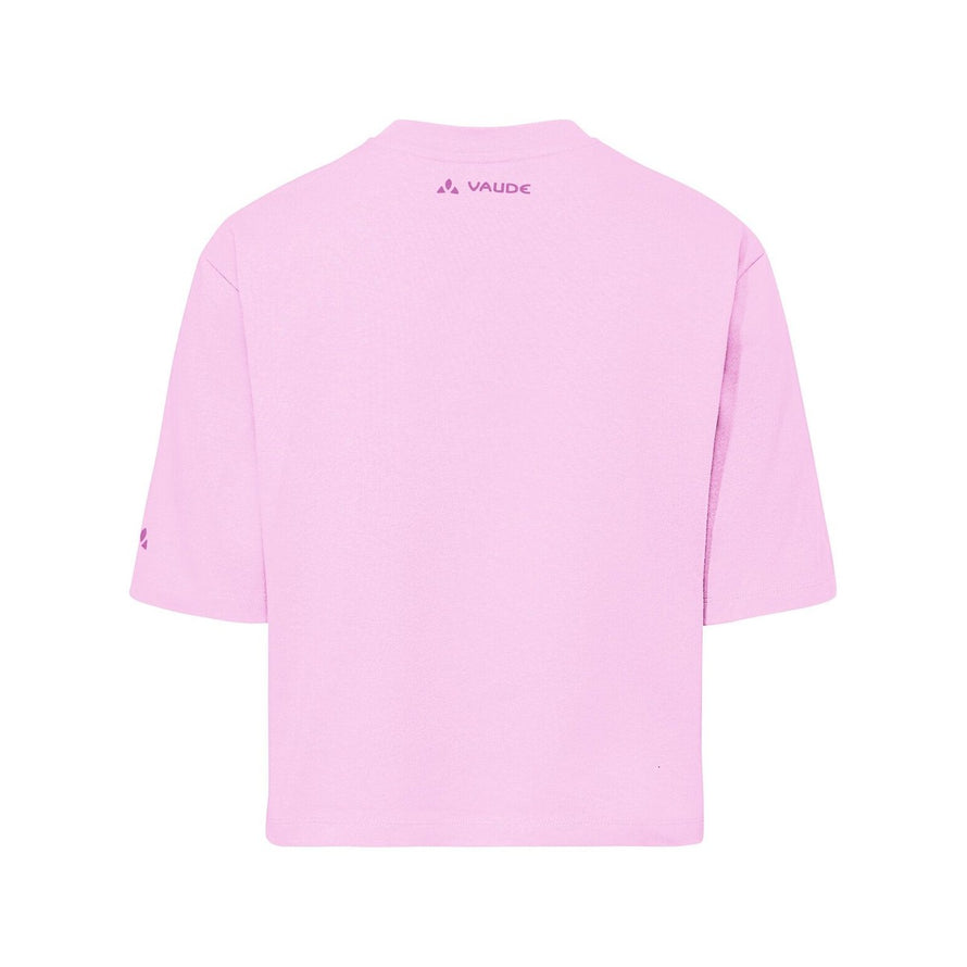 T-shirt Dames Vaude Redmont Heavyweight roze achterkant met discreet logo, ideaal voor fietsen en comfort