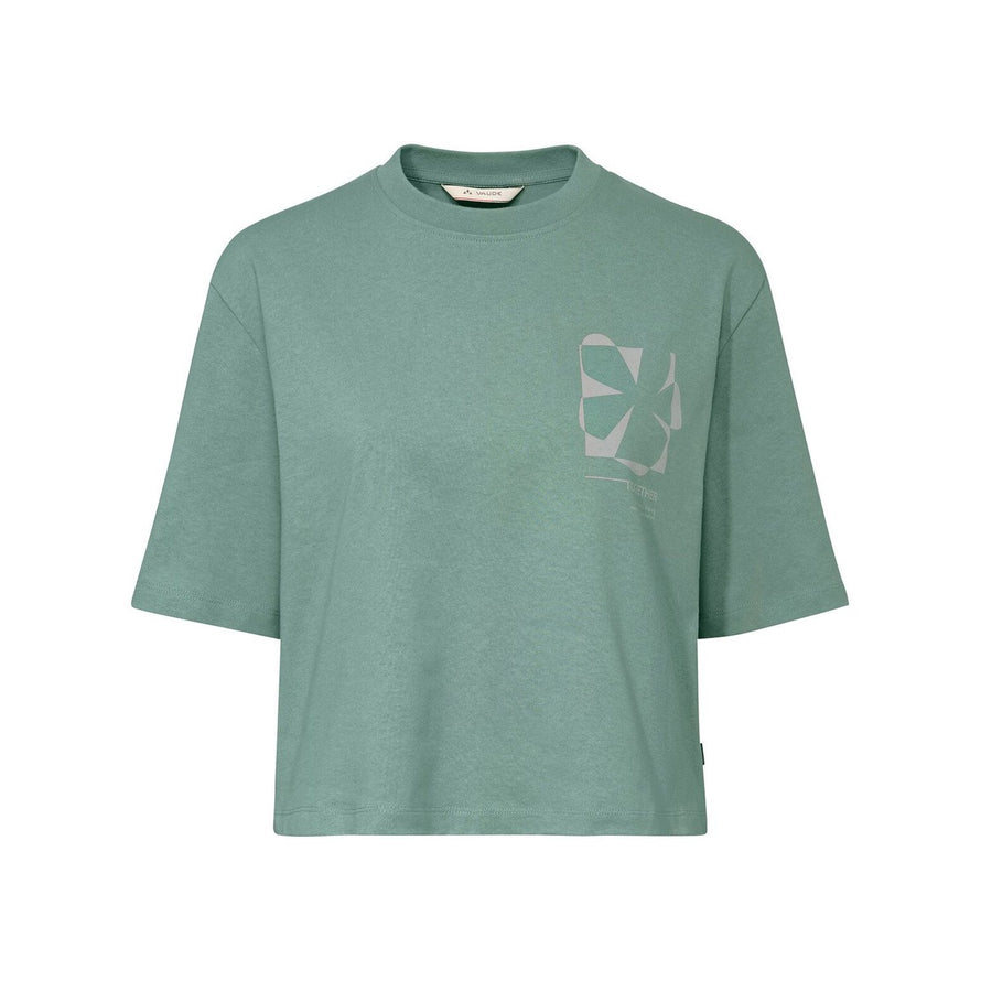 T-shirt Dames Vaude Redmont Heavyweight groen met modern grafisch patroon, comfortabel en ideaal voor fietsen
