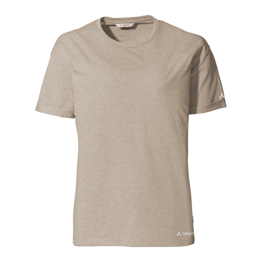 T-shirt femme Vaude Mineo Striped beige en coton léger, confortable et respirant pour cyclisme et loisirs outdoor