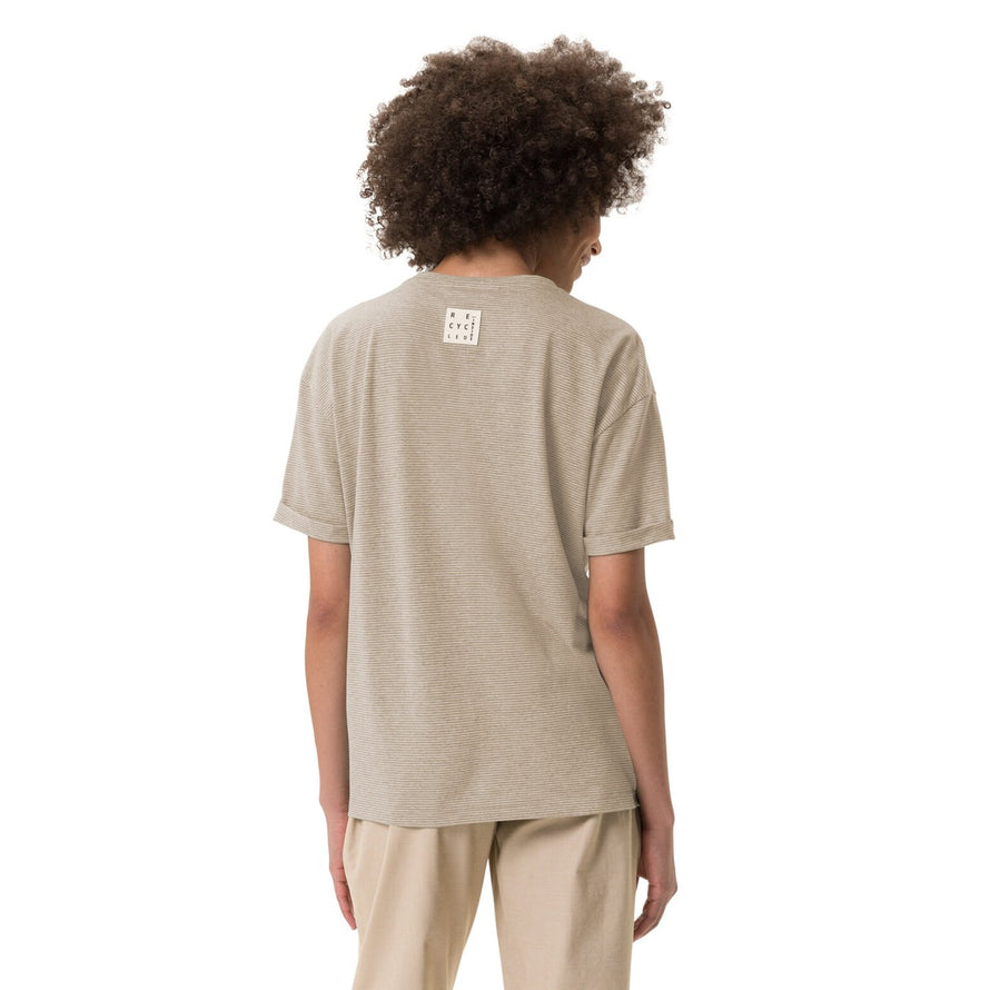 T-shirt femme Vaude Mineo Striped beige à fines rayures, confortable et léger en coton bio, vue dos